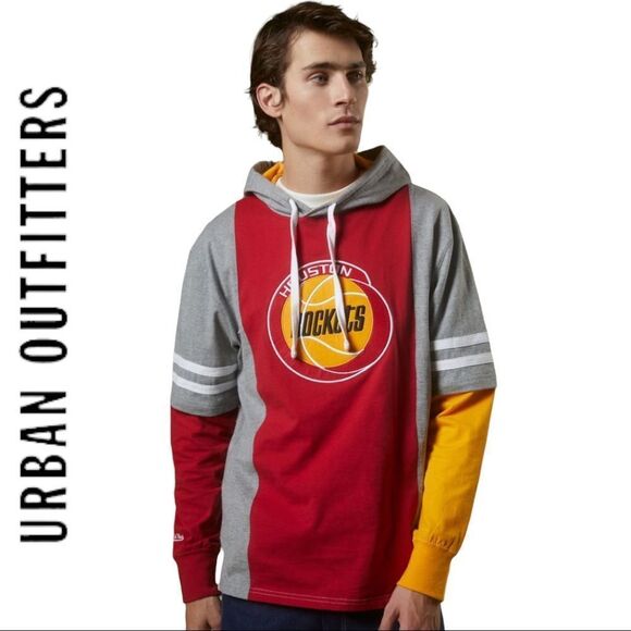 NEW Mitchell & Ness UO Houston Rockets NBA Hooded Long Sleeve Shirt Tee L - Picture 1 of 5